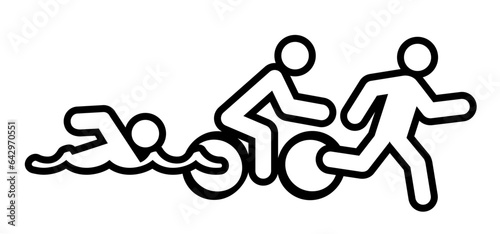 Triathlon line pattern. Triatlon route. Sports for swimming, cycling and running or run, bike and swim pictogram. Funny flat vector activity icon symbol. Triathlete, triathletes race. Competition.