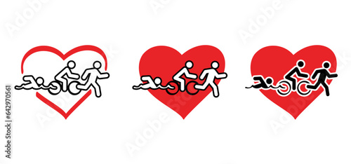 Triathlon line pattern. Triatlon route. Sports for swimming, cycling and running or run, bike and swim pictogram. Funny flat vector activity icon symbol. Triathlete, triathletes race. Competition.