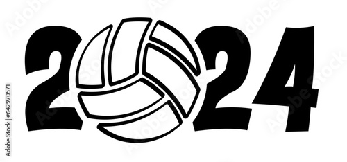 Best wishes, we wish you a happy New Year 2024 and beach volleyball. Vector, Volley ball line. Midnight slogan or quote. Xmas, hristmas and New year greeting card. New Year's at midnight.