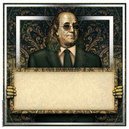 Blank Sign Held by Benjamin Franklin Framed
