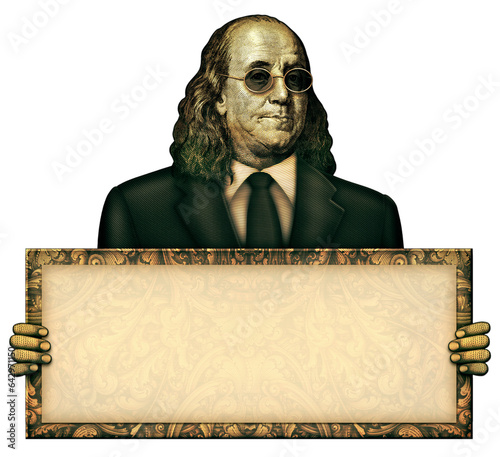 Blank Sign Held by Benjamin Franklin