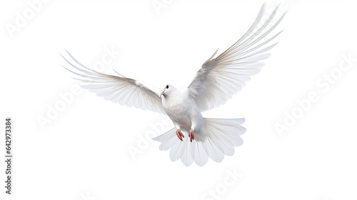A white dove flying isolated on a white background. Generative Ai © tong2530