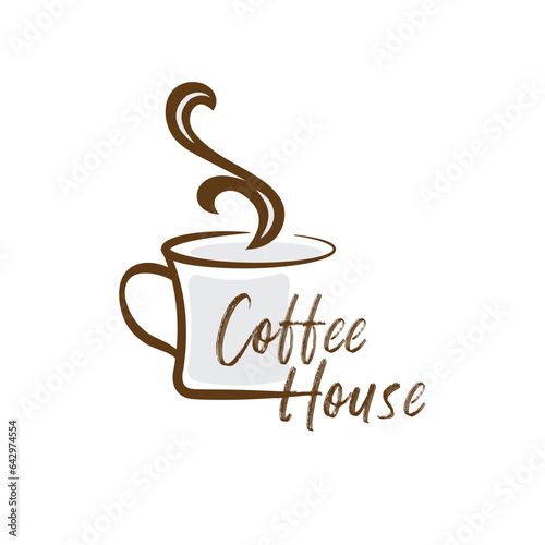 Tea Coffee logo minimalistic bright colors splash green tea, coffee beans smoke modern fresh clean symbol vector
