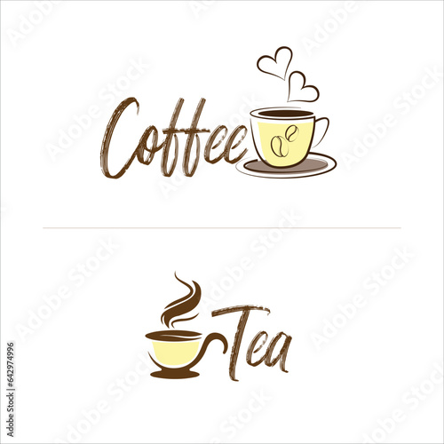 Tea Coffee logo minimalistic bright colors splash green tea, coffee beans smoke modern fresh clean symbol vector