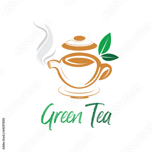 Tea Coffee logo minimalistic bright colors splash green tea, coffee beans smoke modern fresh clean symbol vector