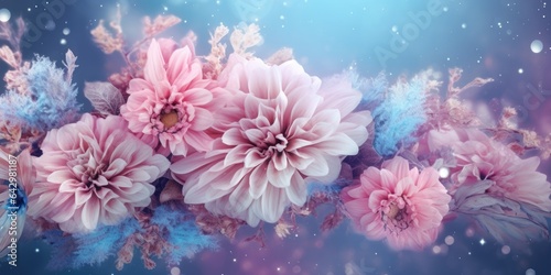 Beautiful abstract pink blue pastel night photo floral design background banner. beautiful Generative AI AIG32