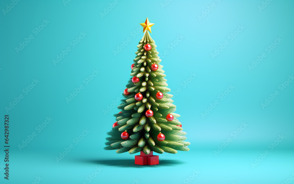 Christmas tree on a solid blue background