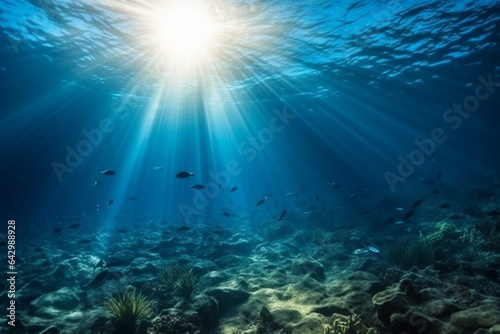 Mystical Deep Blue: Stunning Underwater Beauty and Radiant Light. Ai generated. © ankreative