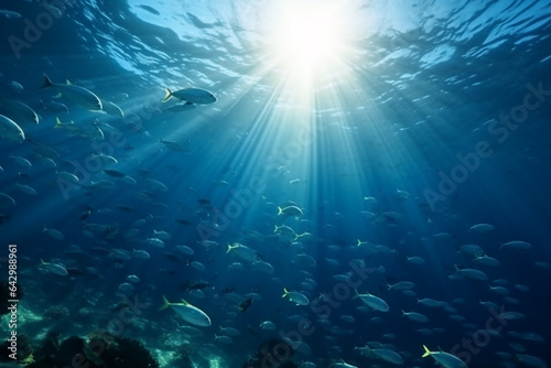 Mystical Deep Blue: Stunning Underwater Beauty and Radiant Light. Ai generated. © ankreative