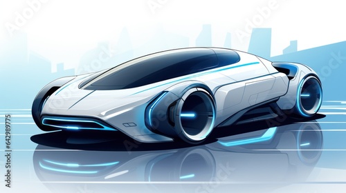 Sketch drawing of self-driving car controlled by an artificial intelligence autopilot. Future technologies  internet of things and smart devices concept.
