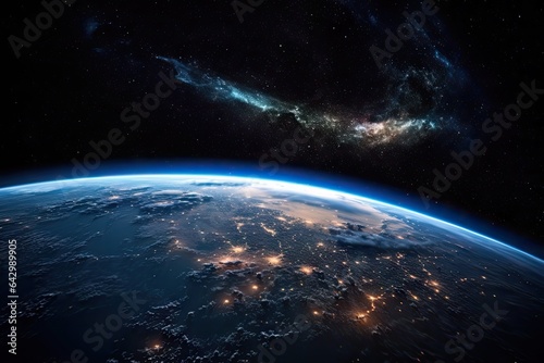the earth from space, with stars and nebulas in the background stock photo - free image on pio