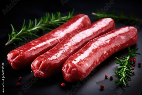Raw beef sausages white background