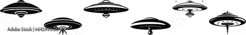 Ufo alien spacecraft black isolated silhouette vector collection