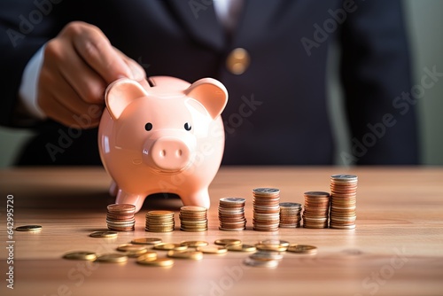 Saving money by making an investment for financial purposes using a piggy bank