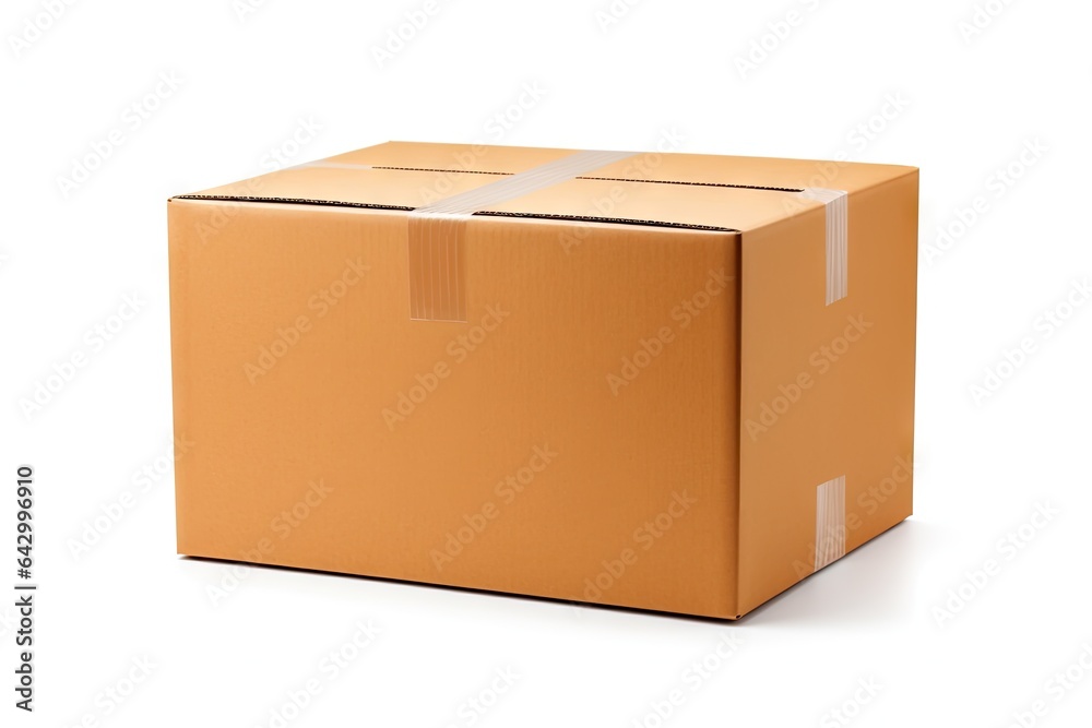 Taped box on white background