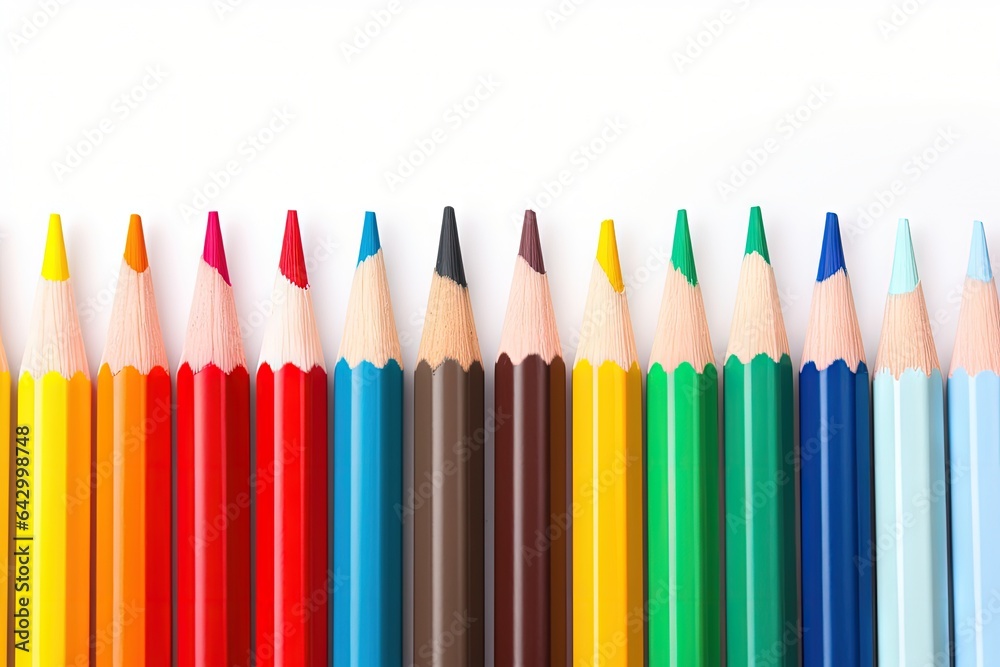 Top view of isolated color pencils on white background Top view of isolated color pencils on white background