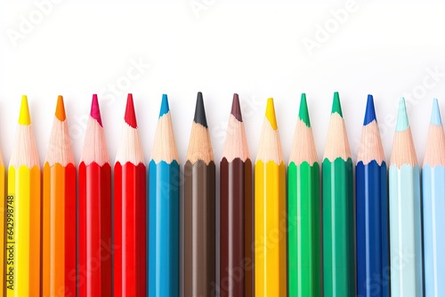 Top view of isolated color pencils on white background
