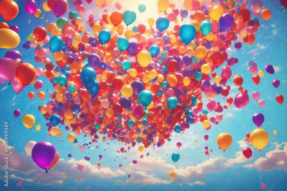 Illustration of a vibrant of colorful balloons. ai generative