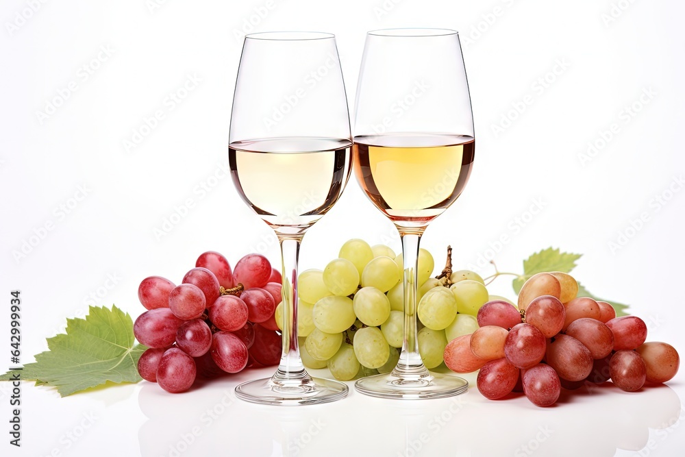 White and rose wine paired with grapes on white background with example text White and rose wine paired with grapes on white background with example text