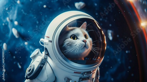 Cute space cat on a big spaceship.Generative AI