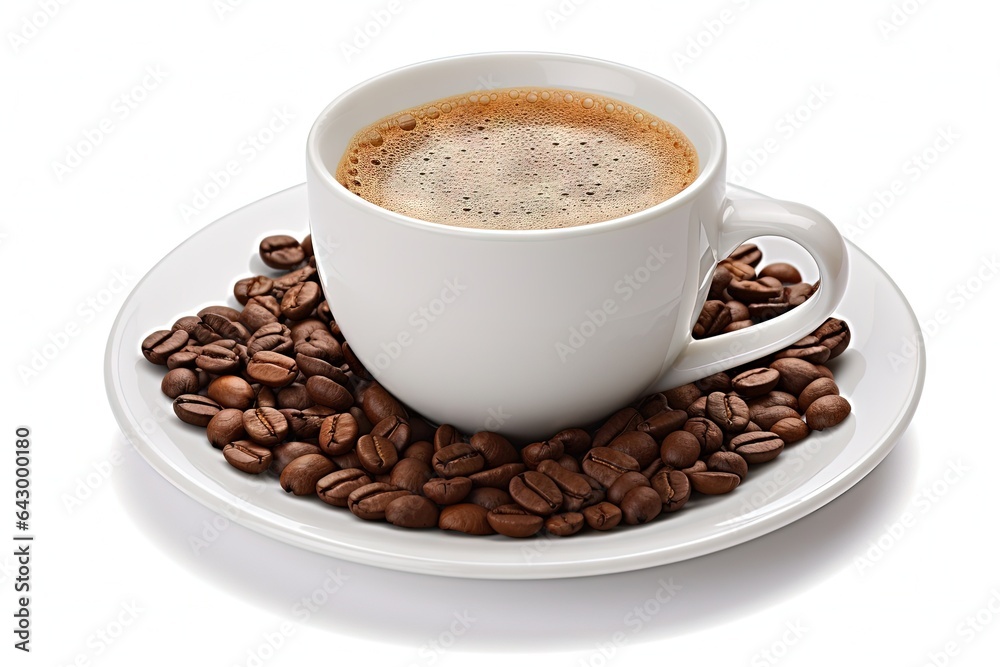 Fototapeta premium White background with coffee cup and beans clipping path included