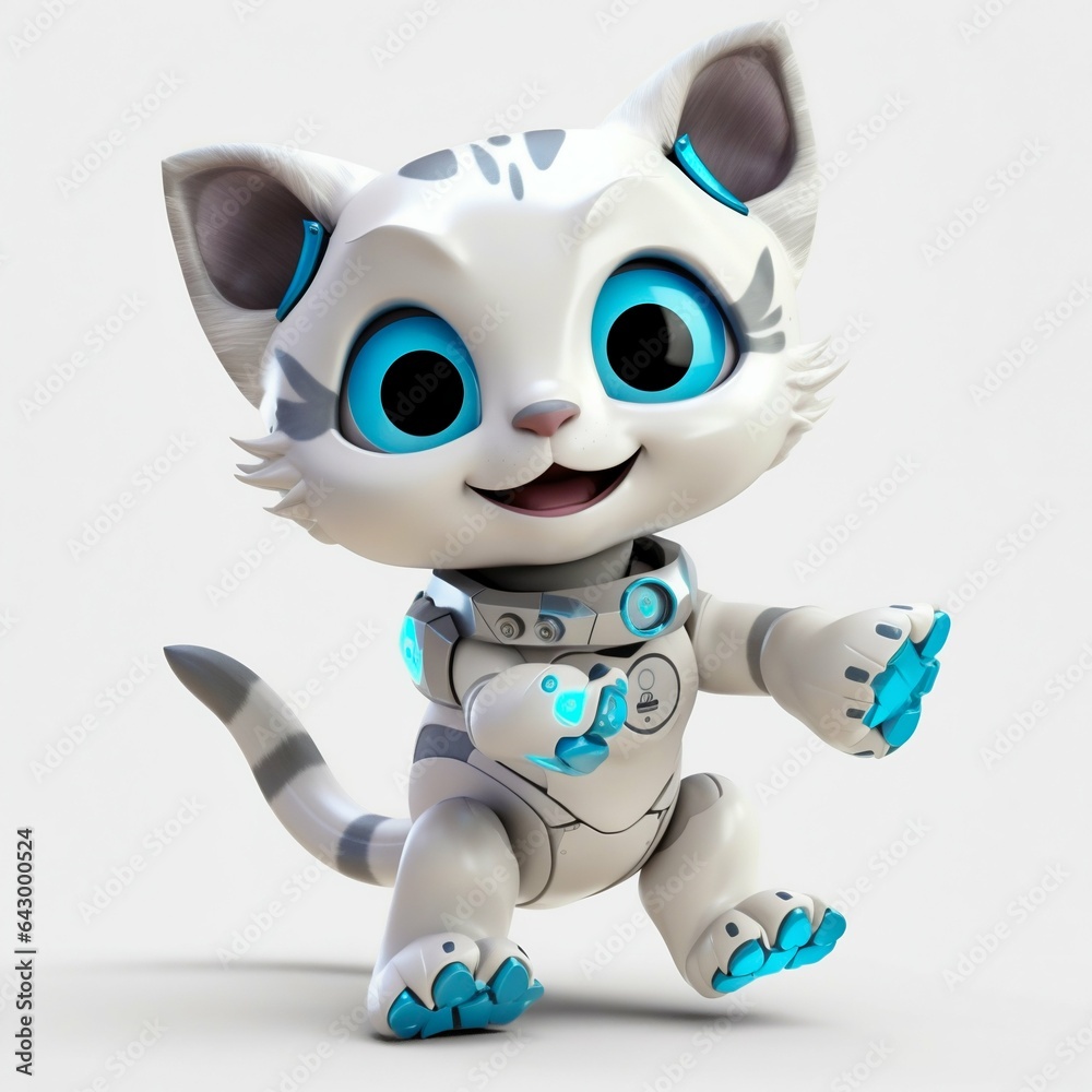 Cute happy robotic kitten on white background. Generative AI Cute happy robotic kitten on white background. Generative AI