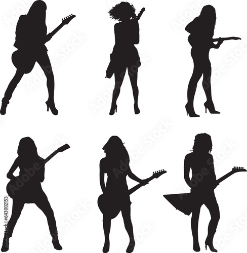 Female Guitarist Silhouette Vector Pack