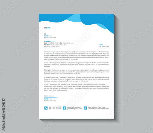 Modern blue and black letterhead template design