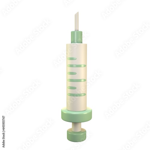 Energetic 3D medical syringe icon designed in green, conveying vitality in healthcare themes. A simplistic 3D rendering capturing the essence of a medical syringe.