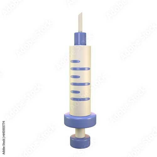 Dynamic 3D medical syringe icon in calming blue, symbolizing healthcare ideals. A clean and minimalistic 3D representation of a medical syringe.