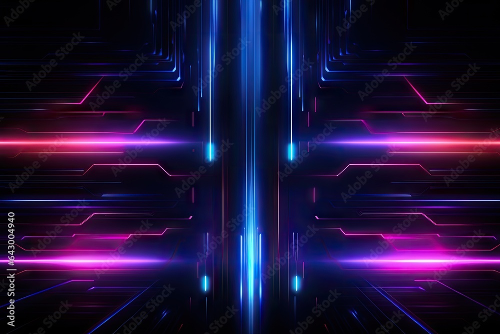 A banner design showcasing futuristic technology with neon digital lines against a dark black backdrop.