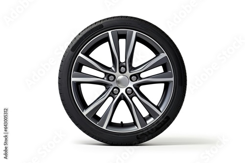 A brand-new car wheel photographed separately against a white background. © LimeSky