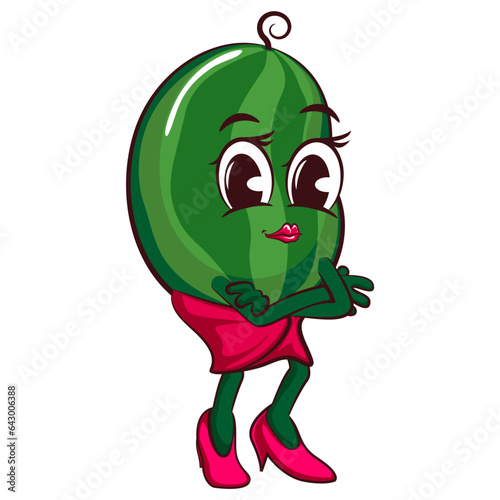 Vector mascot, cartoon and illustration of a cute, beautiful and sexy watermelon