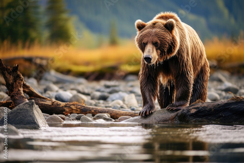 Brown bear grizzly at the watering hole photo
