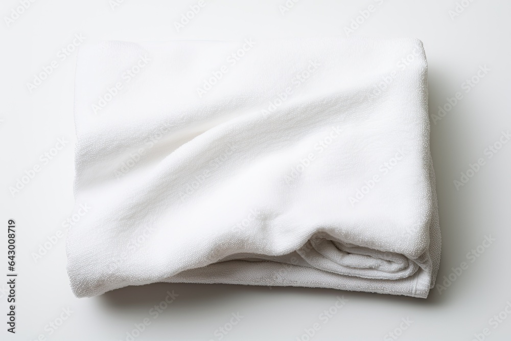 A white towel that is folded and separated from its background by being placed on a white surface A white towel that is folded and separated from its background by being placed on a white surface