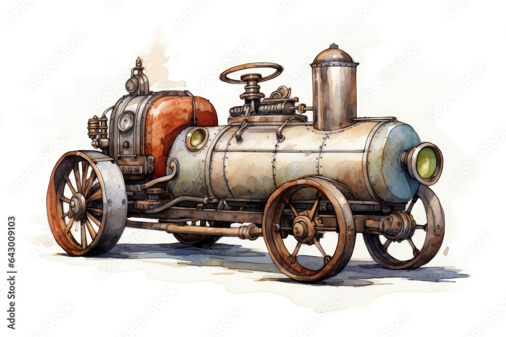 An oil powered vehicle depicted on a plain white background