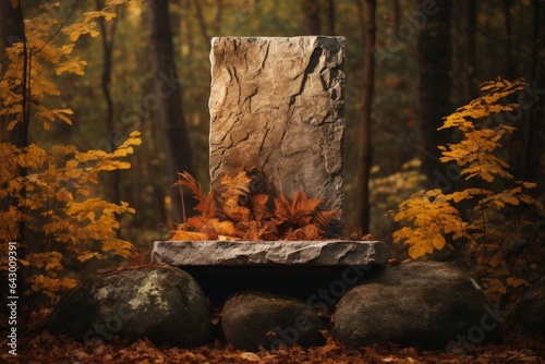 Autumn forest backdrop Stone podium