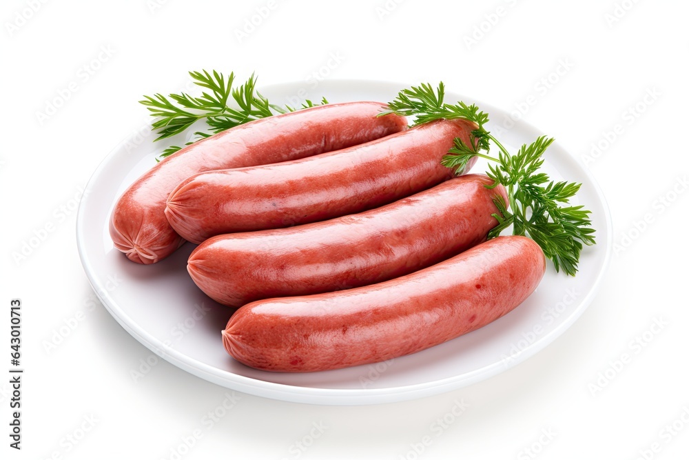 Boiled sausages depicted on white background Boiled sausages depicted on white background