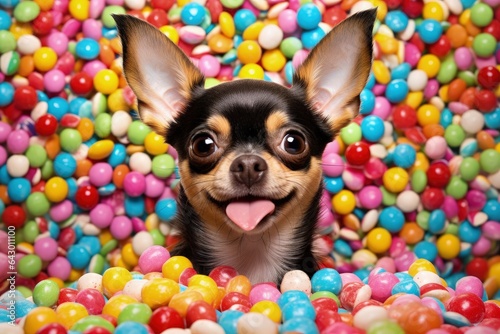 Charming chihuahua peeks amid candy sprinkles