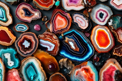 Colourful agate stones composition