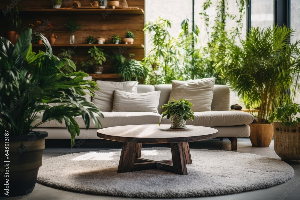 Cozy living room featuring a table houseplant and carpet