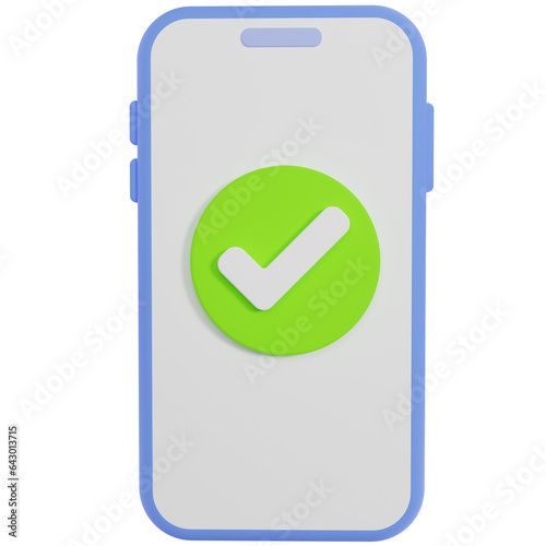 3D phone with check mark on screen illustration