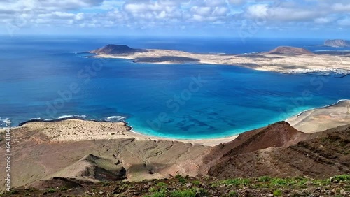 amazing nature scenery of Lanzarote island, popular spot Mirador del Rio with breathtaking view for Grasiosa island in northern part.  Canary islands
 photo