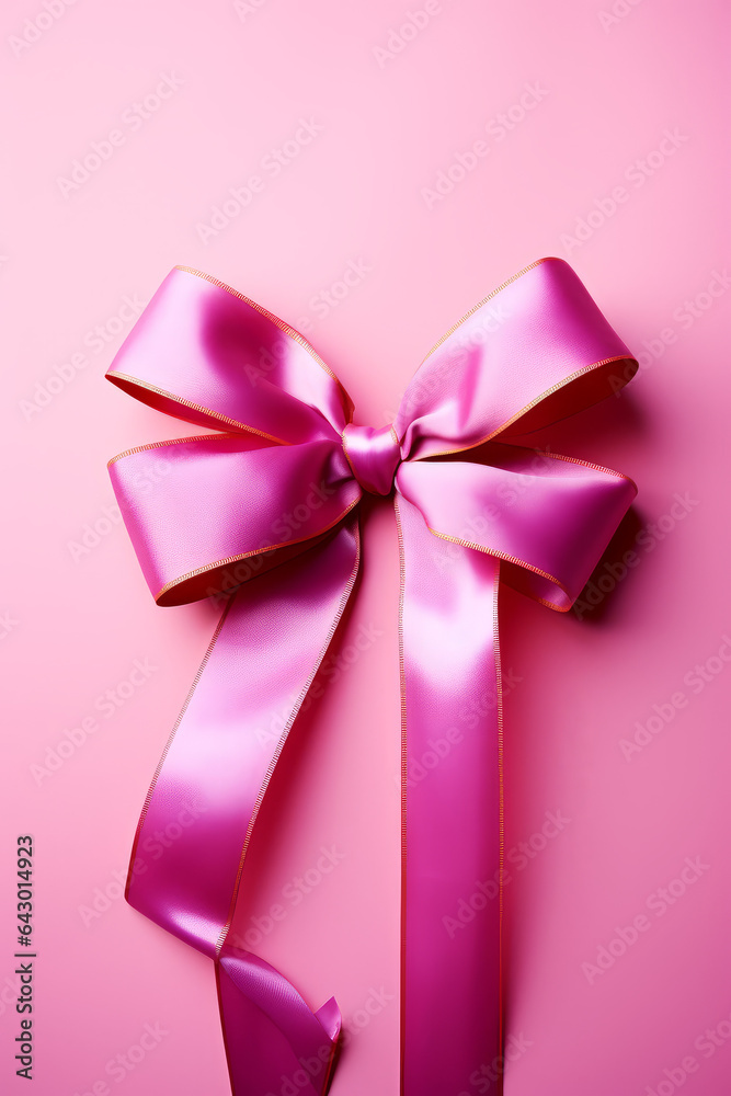 A pink bow on a pink present with pink background - with space for text A pink bow on a pink present with pink background - with space for text