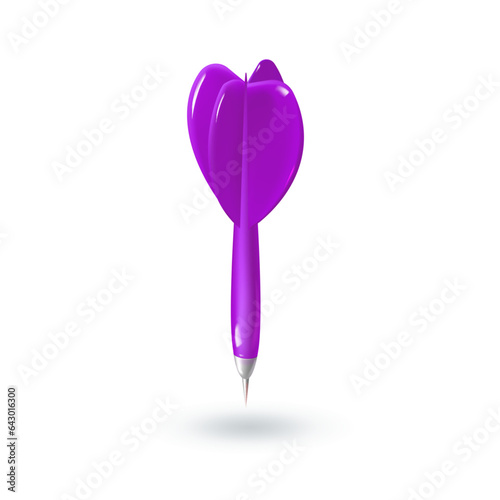Realistic 3d purple dart isolated on white background. Vector