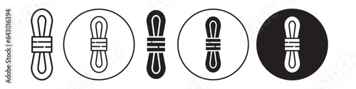 Rope icon. Rock mountain climbing equipment cable loop symbol. Vector set of wire knot of string for trekking or hiking tool. Flat outline of rope hank noose for safety while adventure activity.