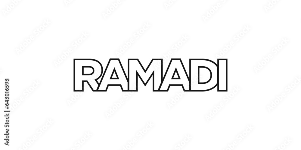 Ramadi in the Iraq emblem. The design features a geometric style, vector illustration with bold typography in a modern font. The graphic slogan lettering.