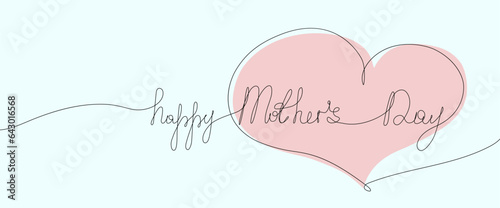 Happy Mother's Day handwritten lettering with heart. Continuous line drawing text design. Vector. Illustration
