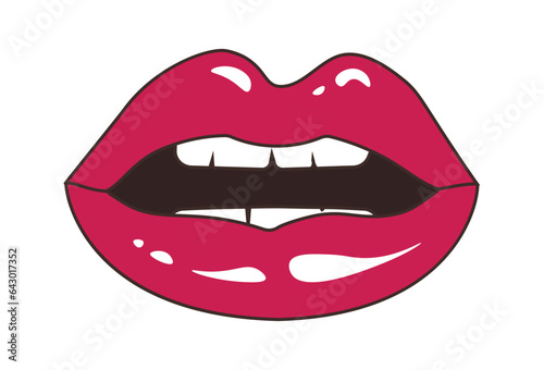 Ajar sexy mouth of a girl. Facial expression. Vector illustration of sexy woman's glossy lips. Isolated