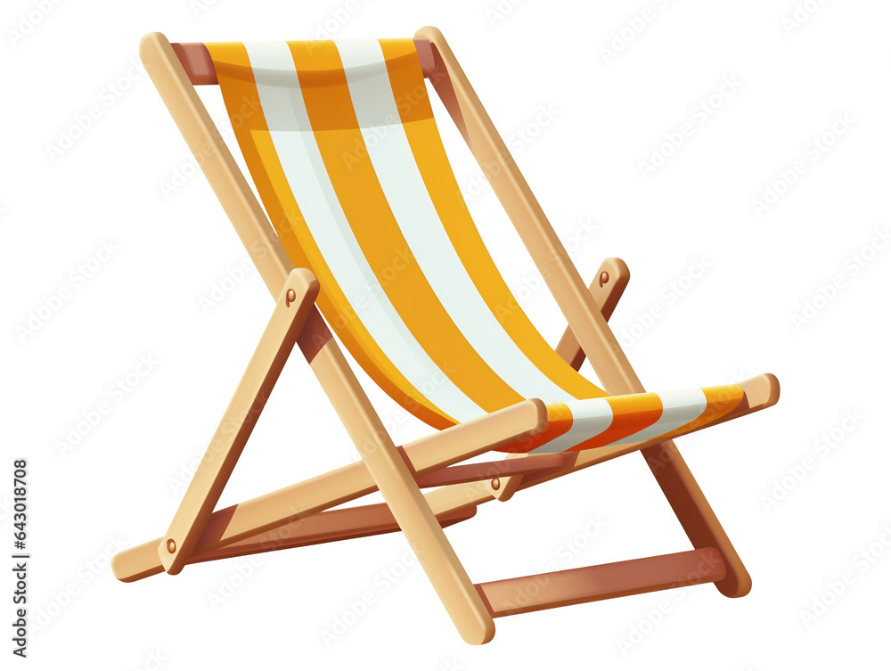 Yellow wooden beach sunbed isolated on transparent or white background, png